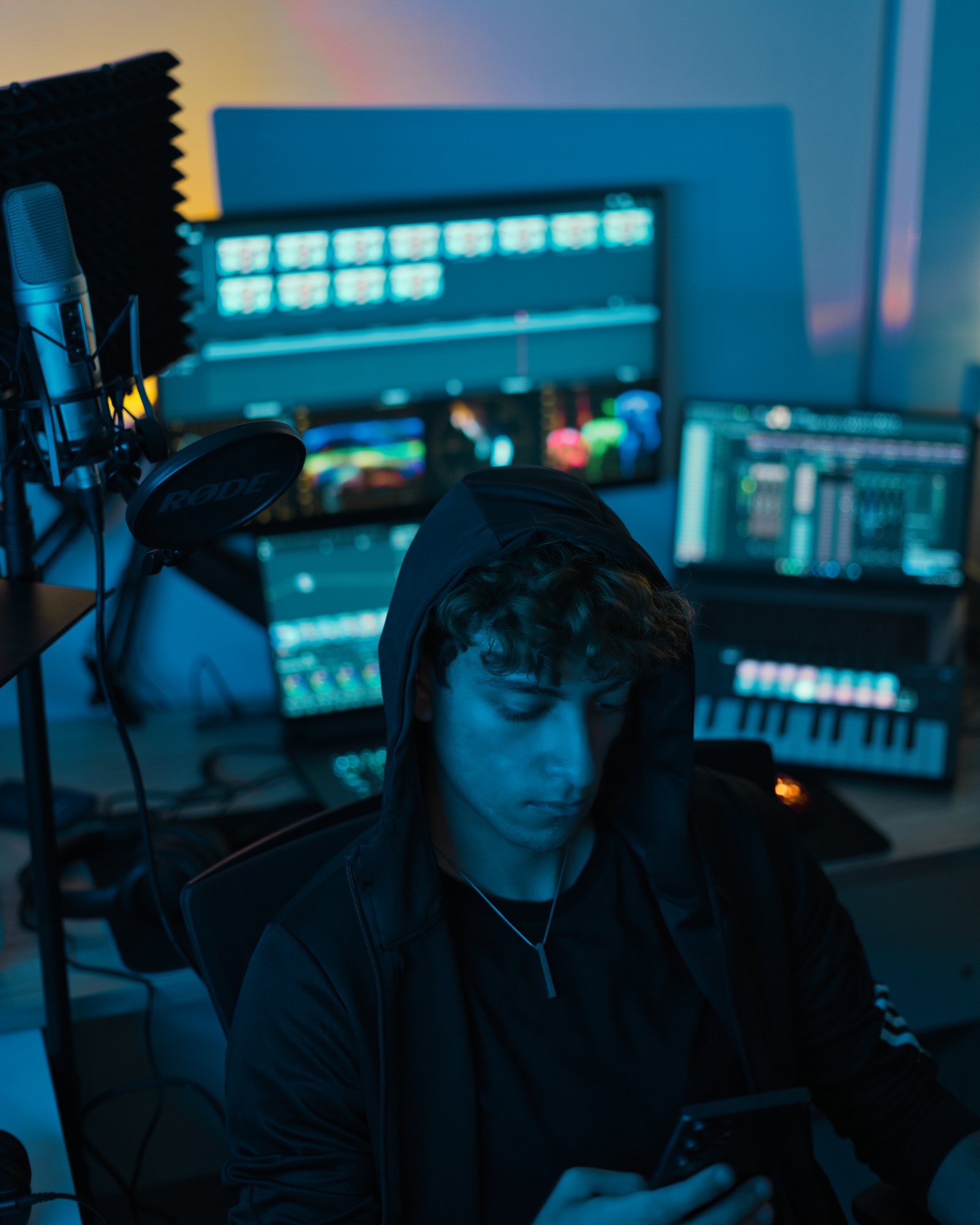 Fady Mena working in the Henly Media edit and sound studio